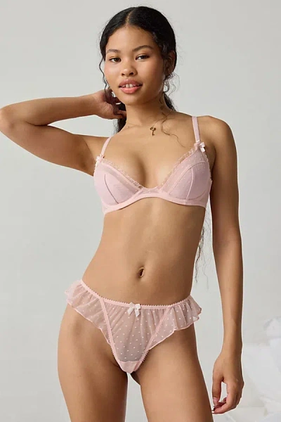 Out From Under Sweet Tease Swiss Dot Mesh Ruffle Thong In Pink, Women's At Urban Outfitters In Pink