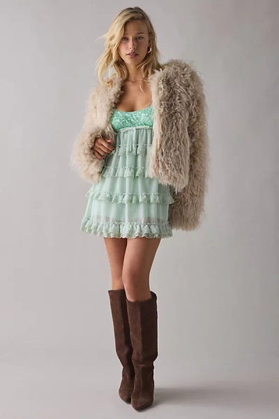 Kimchi Blue Tiered And Tied Ruffle Babydoll Romper In Mint, Women's At Urban Outfitters In Green