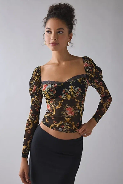 Kimchi Blue In The Dark Sheer Mesh Long Sleeve Top In Black, Women's At Urban Outfitters In Multi