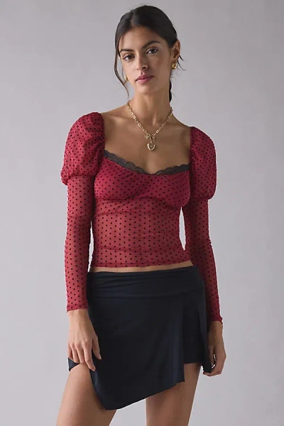 Kimchi Blue In The Dark Sheer Mesh Long Sleeve Top In Red, Women's At Urban Outfitters In Multi
