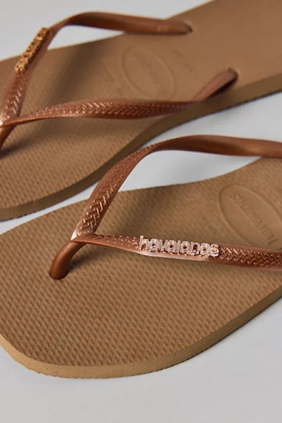Havaianas Slim Square Flip Flip Sandal In Gold, Women's At Urban Outfitters In Brown
