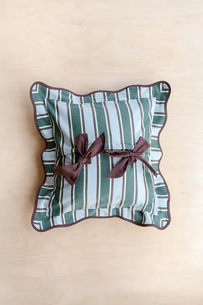 Tbco Cotton Stripe Bow Pillowcase In Blue Stripe At Urban Outfitters In Green