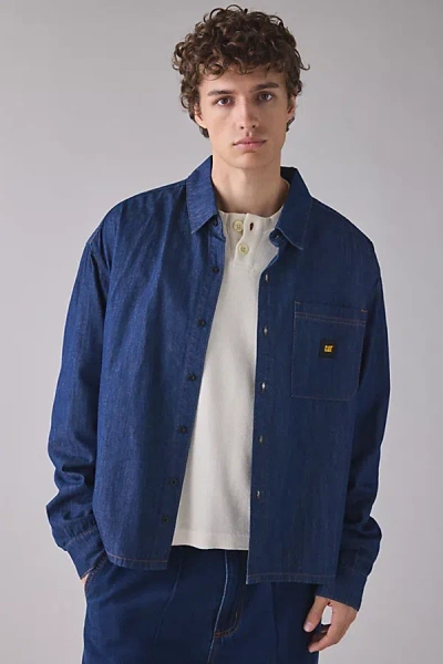 Cat Cropped Denim Shirt Top In Rinsed Denim, Men's At Urban Outfitters In Blue