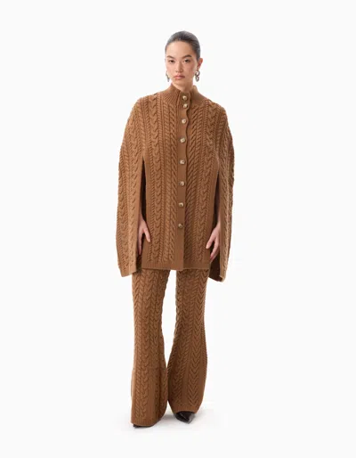 Dodiee Amy Cable-knit Cape Cardigan In Camel In Brown