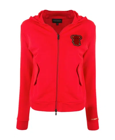 Emporio Armani Logo Hooded Casual Coat In Red