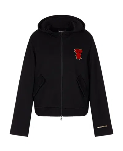 Emporio Armani Logo Hooded Casual Coat In Black