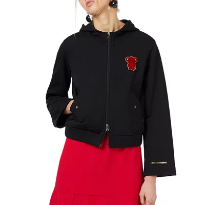 Emporio Armani Logo Hooded Casual Coat In Black