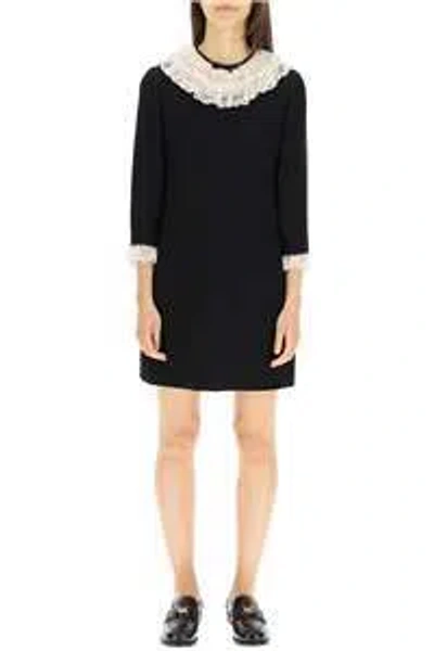 Miu Miu Lace Trimming Long Sleeved Mini Dress In Black