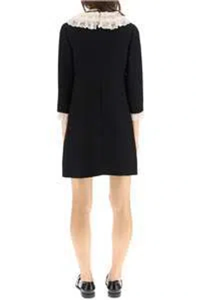 Miu Miu Lace Trimming Long Sleeved Mini Dress In Black
