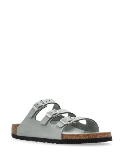 Birkenstock Green Leather Sandals With Adjustable Straps In Gray