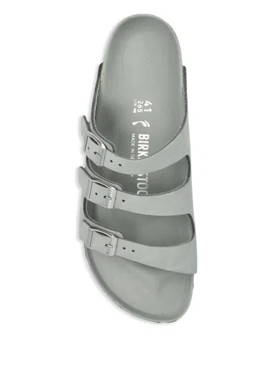 Birkenstock Green Leather Sandals With Adjustable Straps In Gray