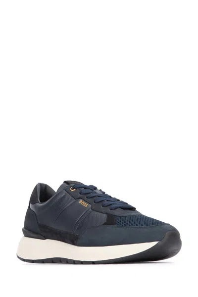 Hugo Boss Sneakers With Contrast Sole And Mesh Panels In Blue