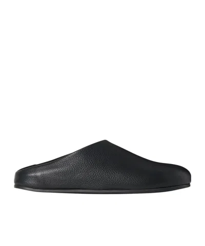 The Row Hudson Leather Relaxed Slippers In Black