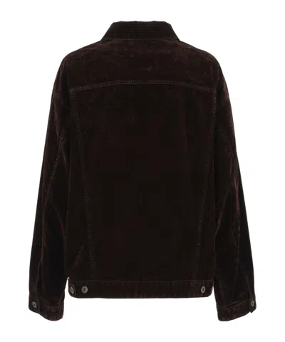 Miu Miu Flocked Chambray Jacket In Brown