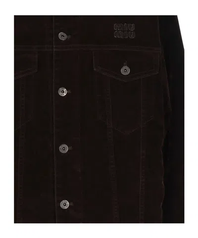 Miu Miu Flocked Chambray Jacket In Brown