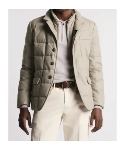 Fay Double Front Short Down Jacket In Carded Wool Flannel In Brown