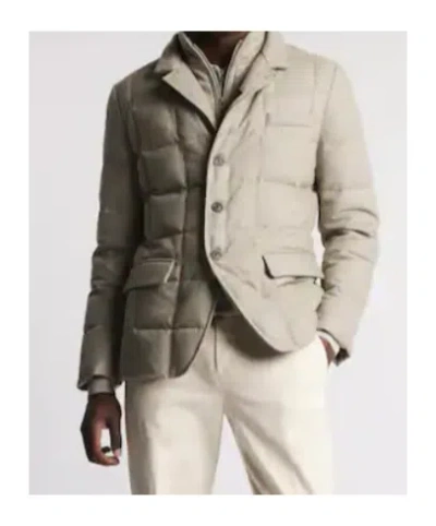 Fay Double Front Short Down Jacket In Carded Wool Flannel In Brown