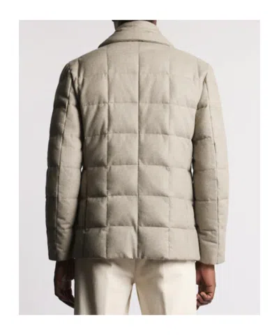 Fay Double Front Short Down Jacket In Carded Wool Flannel In Brown