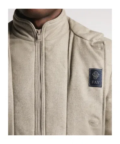 Fay Double Front Short Down Jacket In Carded Wool Flannel In Brown