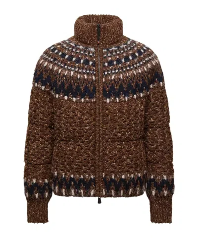 Moncler Indren Cable Knit High Collar Sweater In Brown