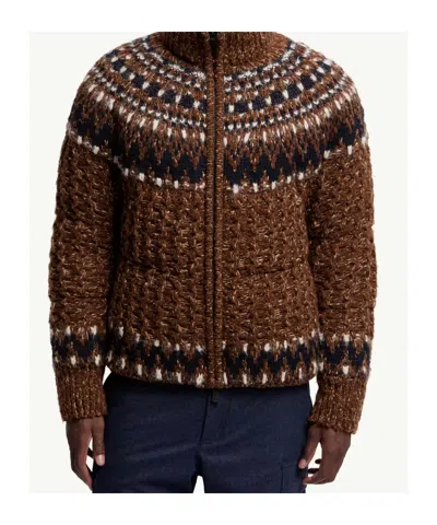 Moncler Indren Cable Knit High Collar Sweater In Brown