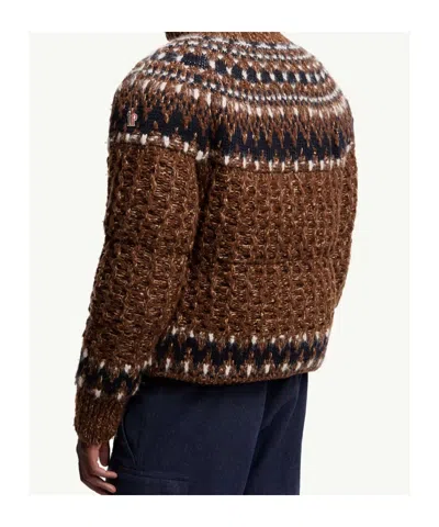 Moncler Indren Cable Knit High Collar Sweater In Brown
