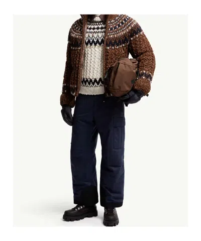 Moncler Indren Cable Knit High Collar Sweater In Brown