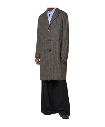 Maison Margiela Herringbone Pattern Single Breasted Coat In Brown