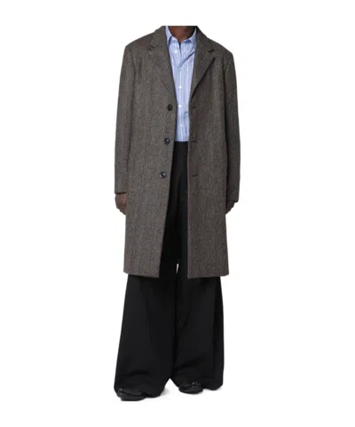 Maison Margiela Herringbone Pattern Single Breasted Coat In Brown