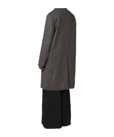 Maison Margiela Herringbone Pattern Single Breasted Coat In Brown