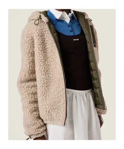 Miu Miu Medium-weight Teddy Down Jacket With Technical Pongé In Brown