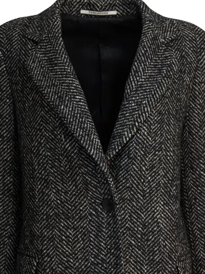 Tagliatore Single-breasted Herringbone Coat In Gray