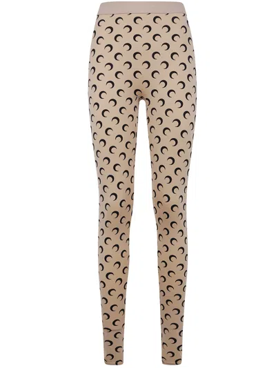 Marine Serre High-waisted Leggings With Crescent Moon Pattern In Brown