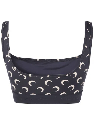 Marine Serre "moon" Printed Jersey Sports Bra In Black