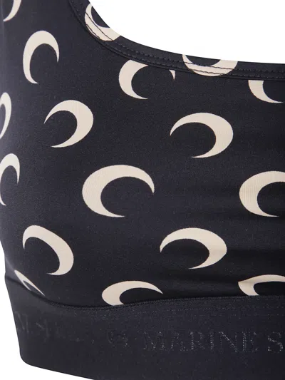 Marine Serre "moon" Printed Jersey Sports Bra In Black