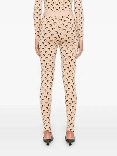 Marine Serre High-waisted Leggings With Crescent Moon Pattern In Brown