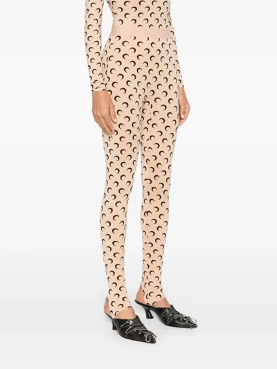 Marine Serre High-waisted Leggings With Crescent Moon Pattern In Brown