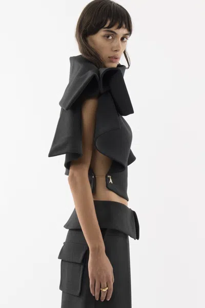 Arakii Structured Wool Top In Gray