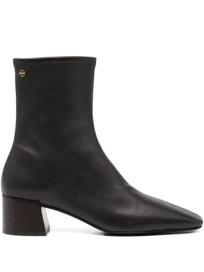 Tory Burch Black Leather Ankle Boots With Heel  In Brown