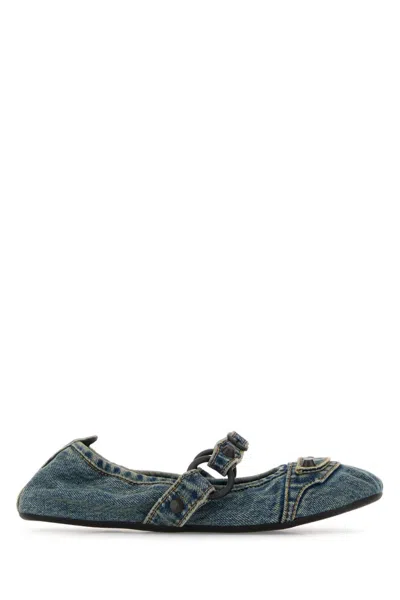 Balenciaga Denim Ballerina Shoes Buckle Detail In Blue