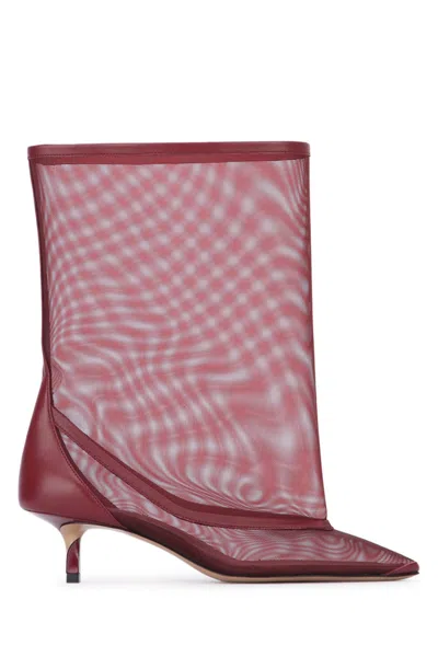 Jacquemus Mid-calf Stiletto Boots Mesh Overlay In Burgundy