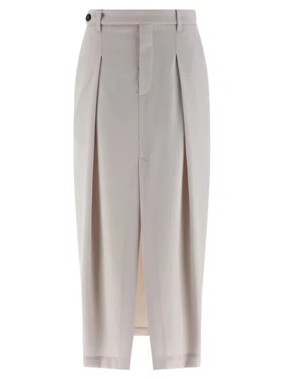 Brunello Cucinelli Curved Pleated Skirt Button Detail In White