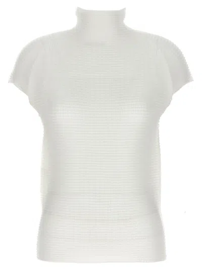 Issey Miyake Wooly Pleated High-neck Top In White