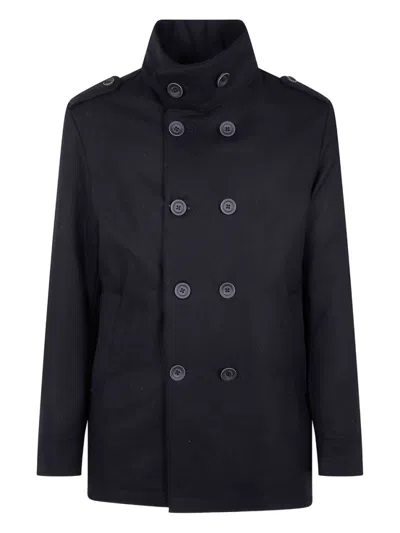 Herno Tailored Black Wool Blend Coat In Black
