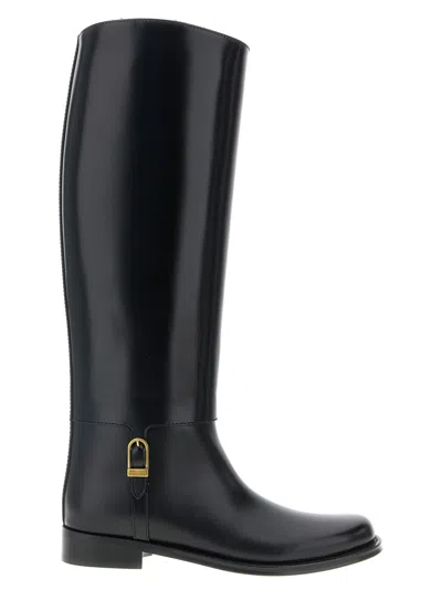 Saint Laurent Julia Buckle-embellished Leather Knee Boots In Black
