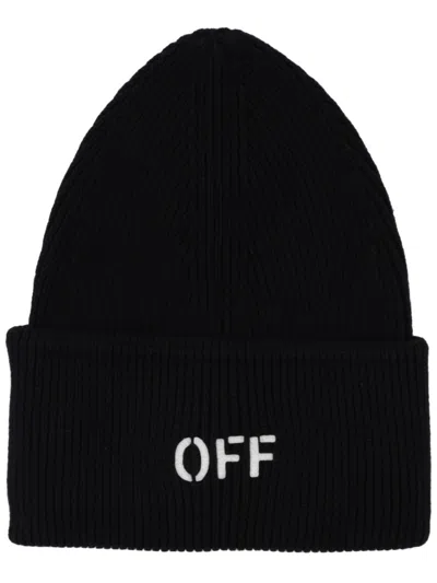 Off-white Off Stamp Loose Knit Beanie Black White In Black