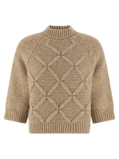 Peserico Diamond Pattern Knit Sweater With Raglan Sleeves In Brown