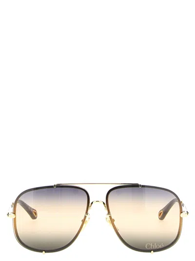 Chloé Square Frame Sunglasses Gradient Lenses In Gold