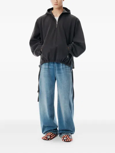 Alexander Wang Half-zip Drawstring-waist Hoodie In Animal Print