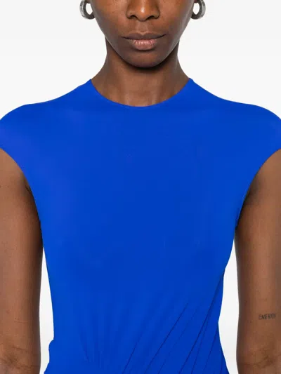 David Koma Embellished Ruched Dress In Blue